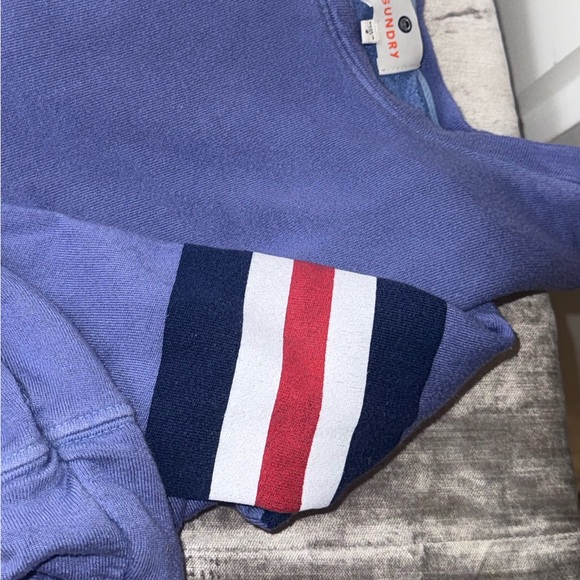 Revolve SUNDRY Arm 3 color Stripe sweatshirt crewneck Iris Red white size 2 - Picture 11 of 13
